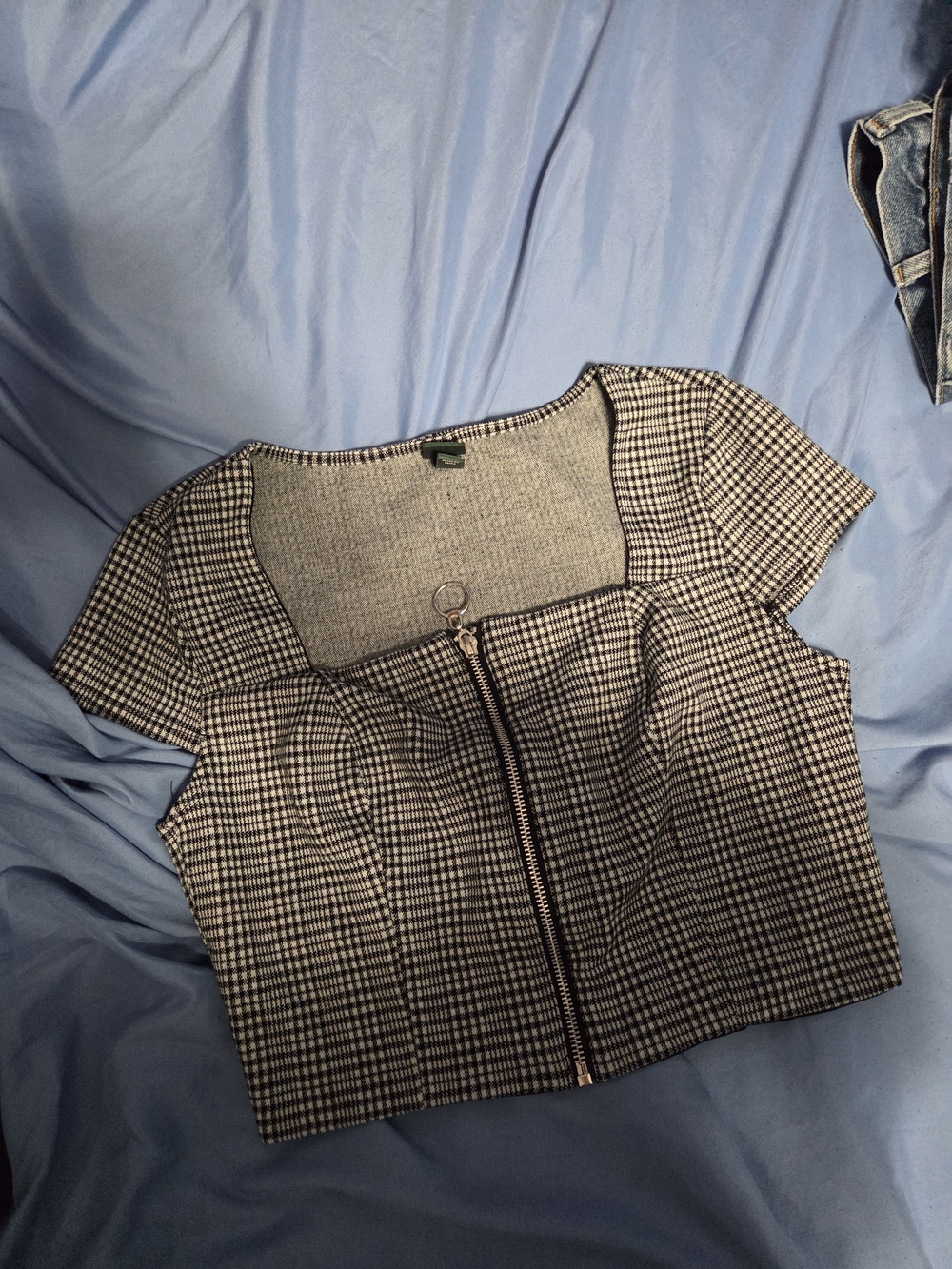 wild fable Black & White Checked Zip-Front Crop Blazer